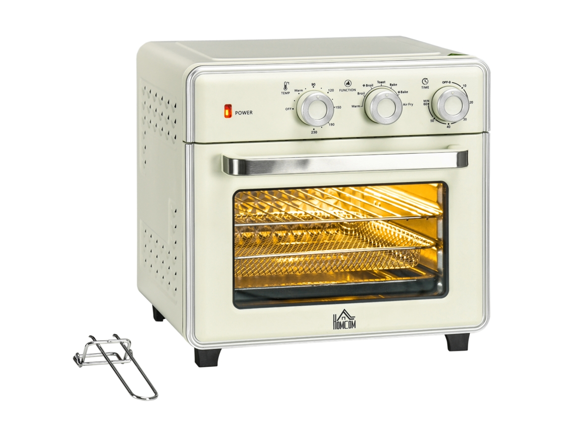 Homcom Mini Forno Convecção 20l, 7 Em 1, Placa, Cesto Fritadeira, Bandeja Migalhas, Temporizador 1h, 1400w, Branco