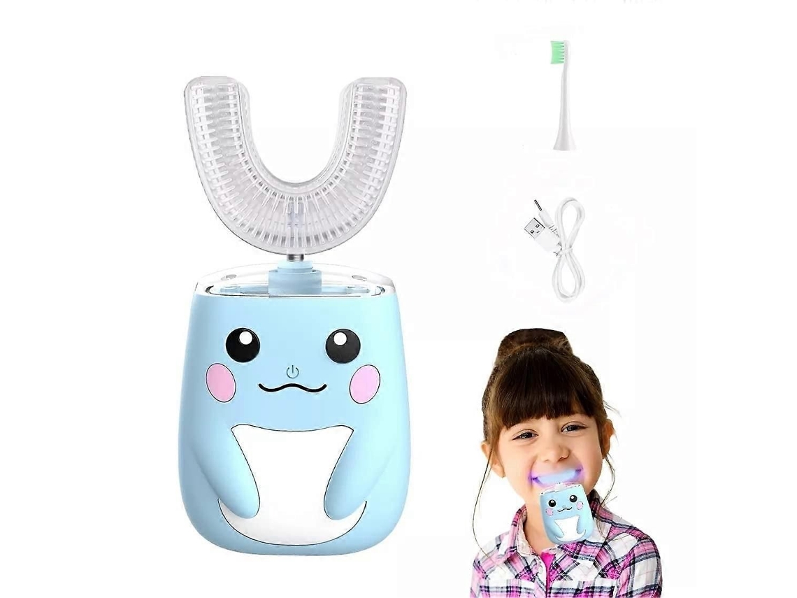 Escova de Dentes Elétrica para Crianças, Automática Ultra sônica em Forma U, com 2 Cabeças Escova, Si GOKOCO