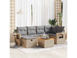 Vidaxl 7 Pcs Conjunto De Sofás P/ Jardim Com Almofadões Vime Pe Bege