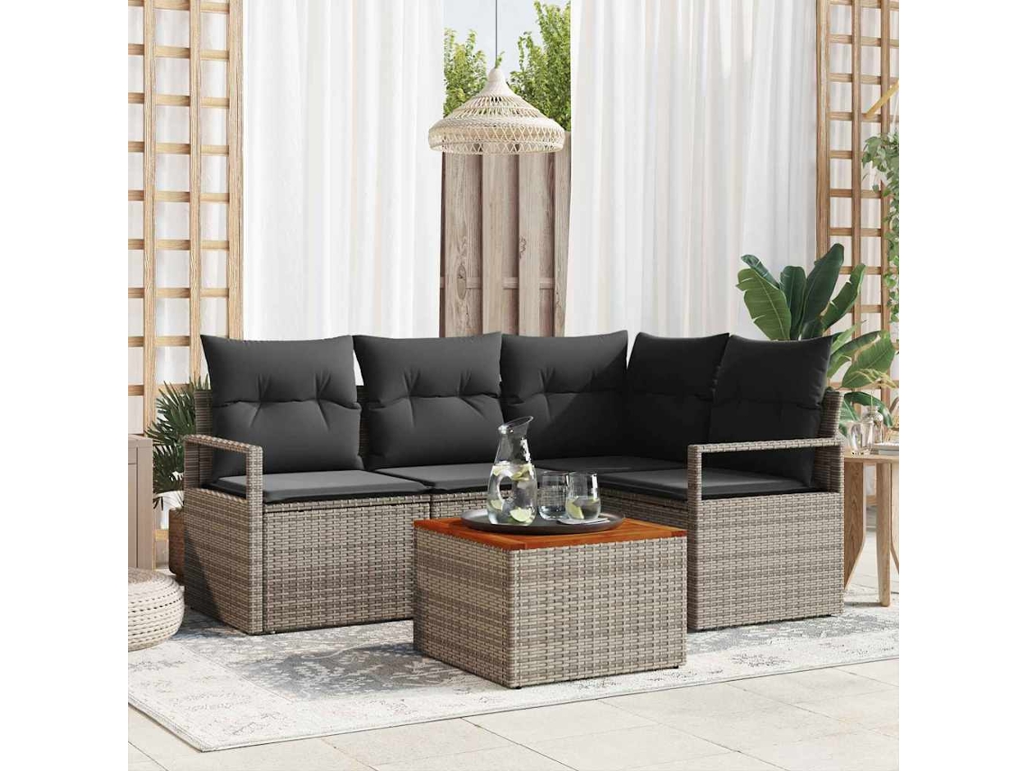 Vidaxl Conjunto De Sofá De Jardim 5 Pcs Cinzeto Vime Pe