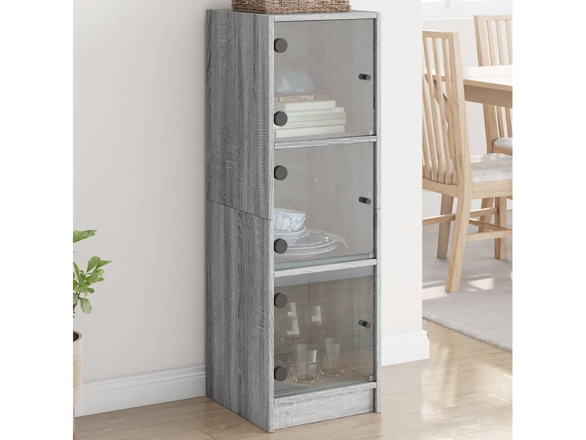 Vidaxl Aparador Alto C/ Portas De Vidro 35x37x109 Cm Cinzento Sonoma