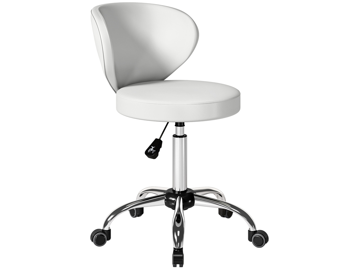 Banquinho Rodas. Sobre Banquinho de Massagem Pu com Altura Ajustável de 73 88 Cm e Encosto. Giro de 360°. Branco