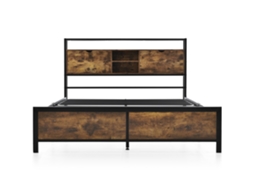 Cama de Metal Juvenil e de Casal PAPRIKA 140x200cm com Cabeceira e Arrumação, para Adultos e Crianças, Ripas