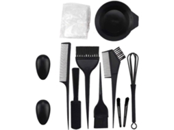 Kit de tintura de cabelo reutilizável em plástico transparente com tingidor e pincel.