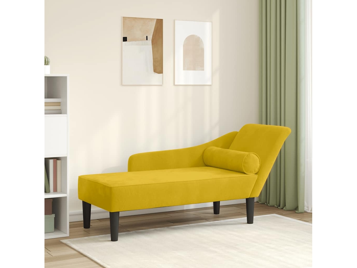 Vidaxl Chaise Longue Com Almofadões Veludo Amarelo