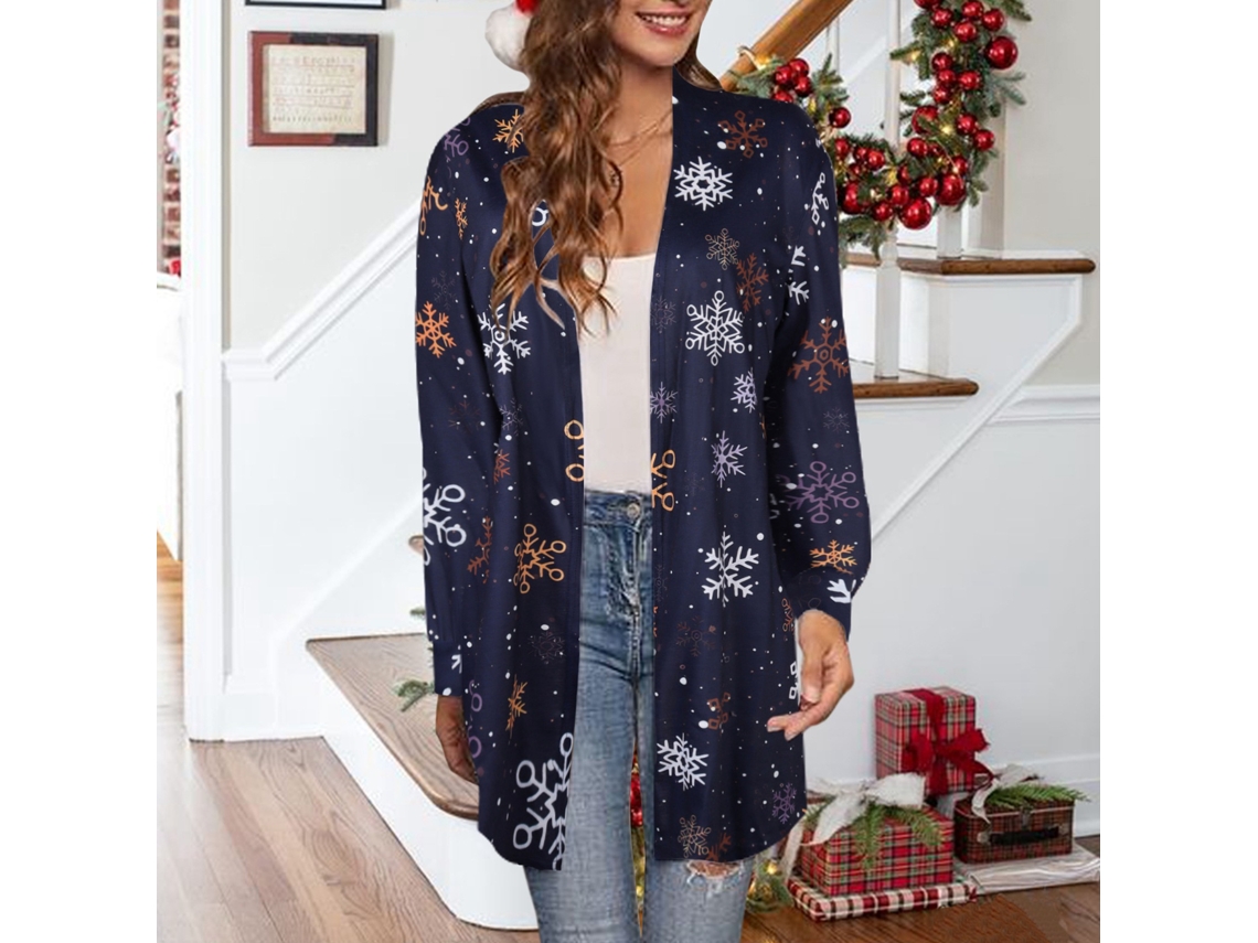Laxiscreed Camisa De Manga Longa Feminina Natal Gola Redonda Casual Outono/inverno Branco Xl