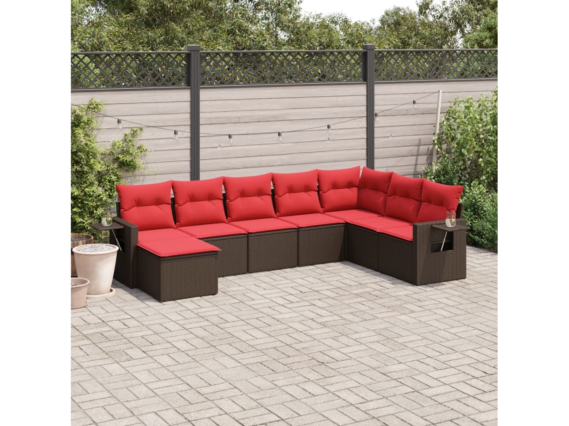 Vidaxl Conjunto De Sofá De Jardim Com 8 Peças E Almofadas Em Rattan Sintético Marrom
