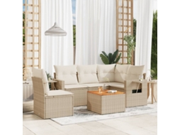 Vidaxl 6 Pcs Conjunto De Sofás P/ Jardim Com Almofadões Vime Pe Bege