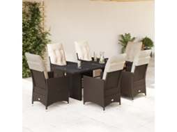 Vidaxl 7 Pcs Conjunto Bistrô De Jardim C/ Almofadões Vime Pe Castanho