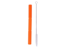 Tubo Oco De Silicone Macio Para Dentição Bebê Com Escova Limpeza Laranja
