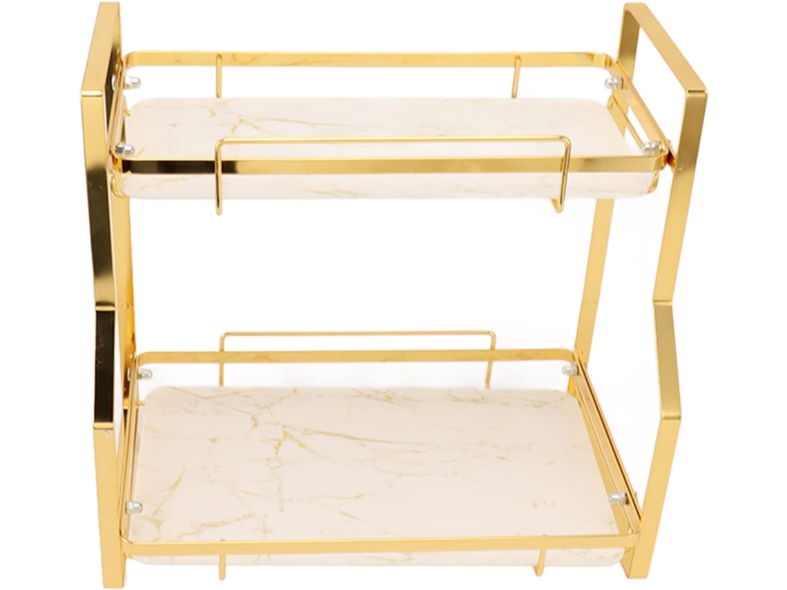 Prateleira De Canto Parede Para Banheiro Semme, Com 3 Níveis, Design Elegante Em Ferro Branco E Dourado, Ideal Para Sala