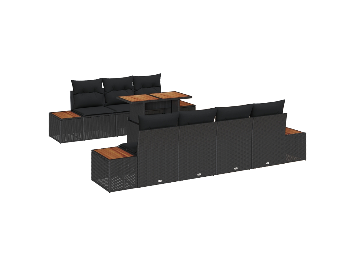 Conjunto 8 Sofá De Jardim Vidaxl Preto Vime Pe (100 X 55 X 73 Cm)