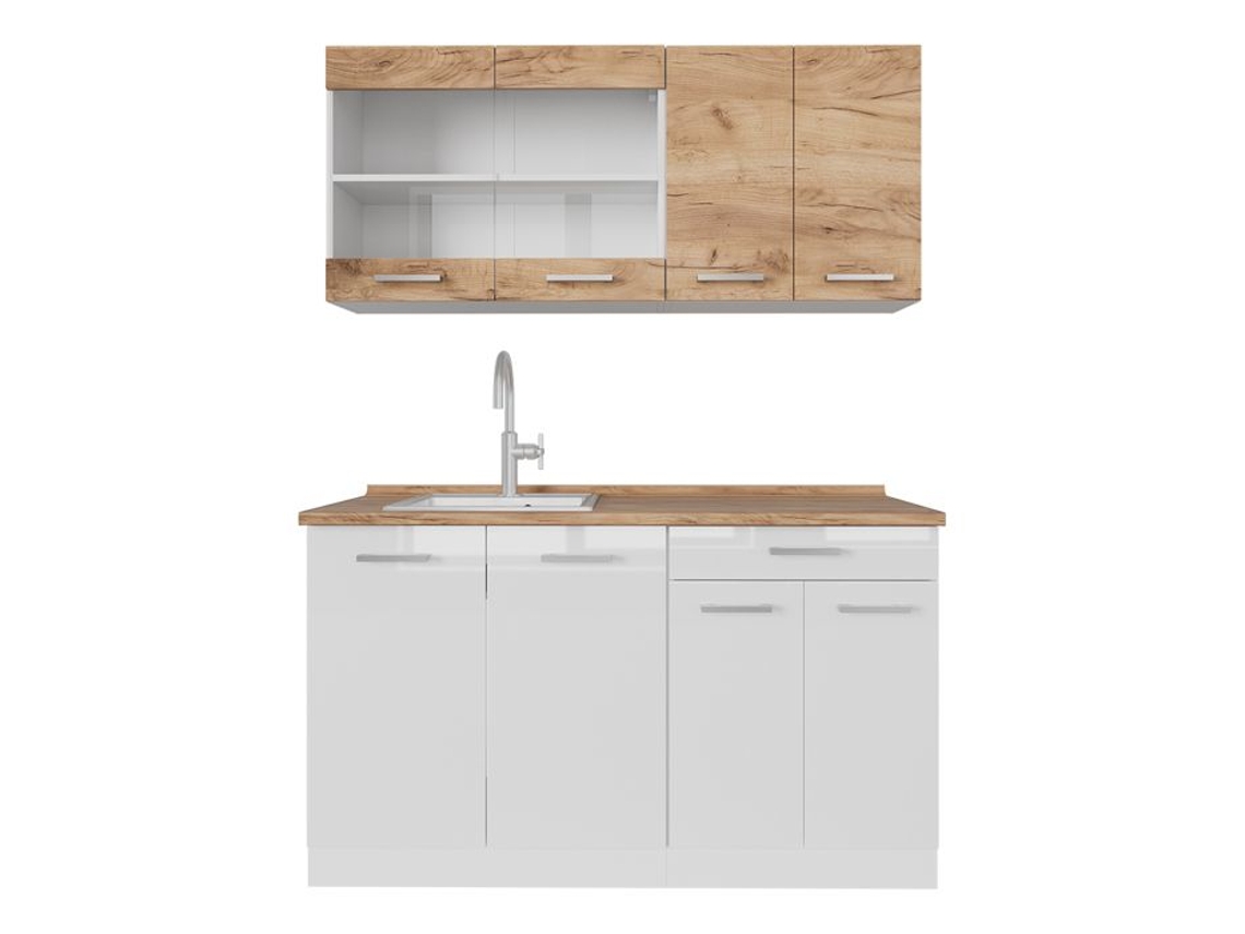 Cozinha R-line, Armários Bicolores De 140cm, Pt Carvalho, Carvalho Dourado/branco, Branco, Vicco