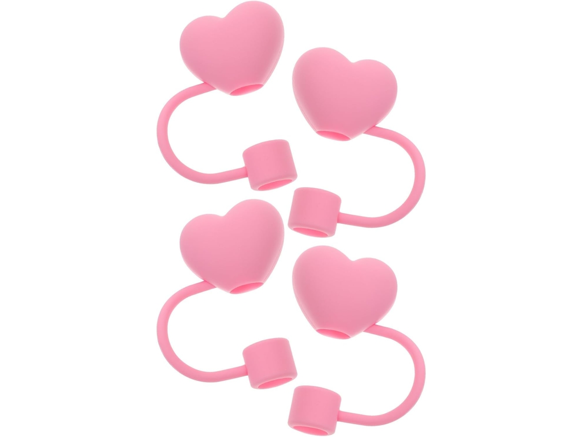 Conjunto de 4 Protetores Canudo em Pvc Rosa Formato Coração, Leves e Decorativos, Ideais para CHABERLU