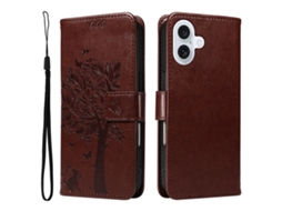Capa Carteira Em Couro Sintético Com Estampa De Árvore Para Iphone 17 - Café