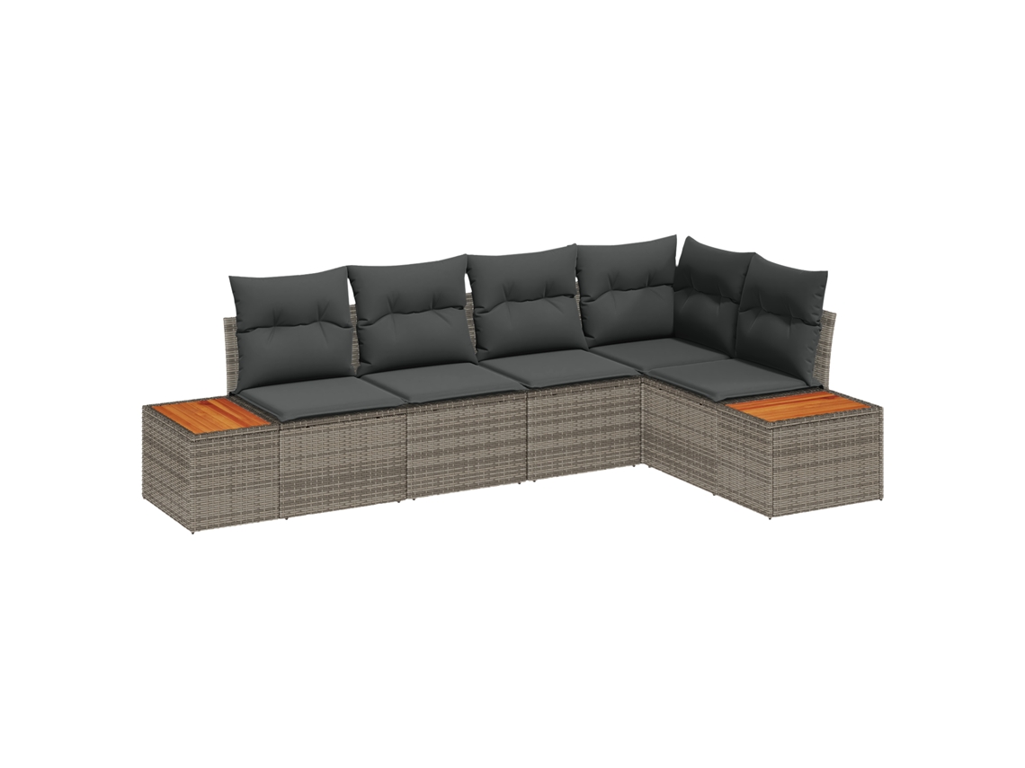 Conjunto 5 Sofá De Jardim Vidaxl Cinzento Vime Pe (264 X 154 X 85 Cm)