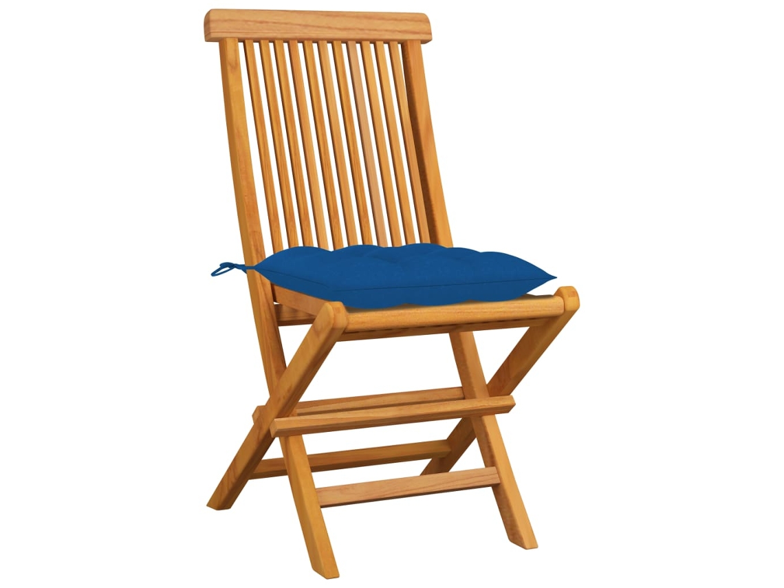 Maison Exclusive - Cadeiras De Jardim C/ Almofadões Azuis 4 Pcs Teca Maciça
