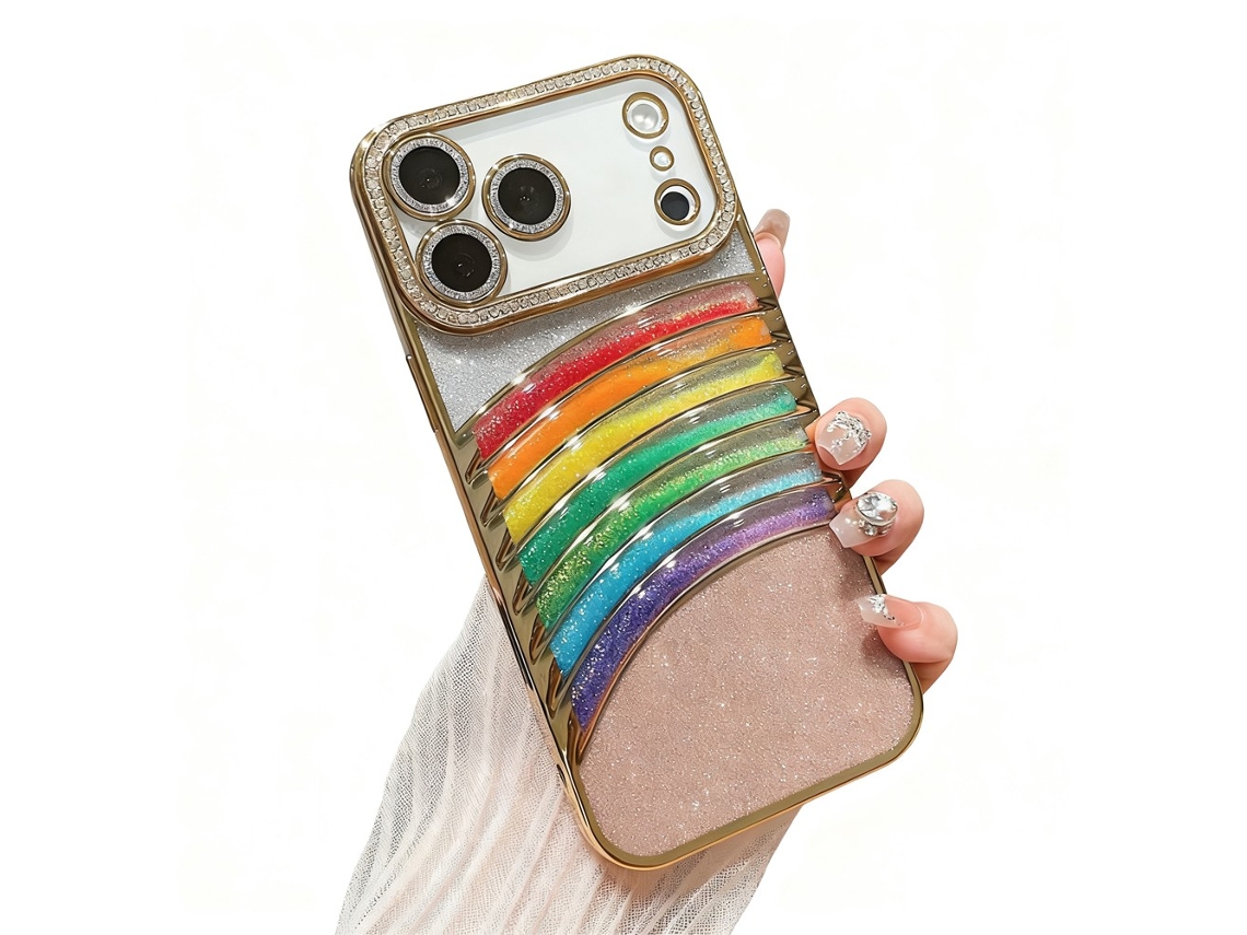 Capa Para Celular Compatível Com A Série Iphone 17, Com Strass Eletrodepositado E Efeito Areia Movediça Colorida (iphone 17).