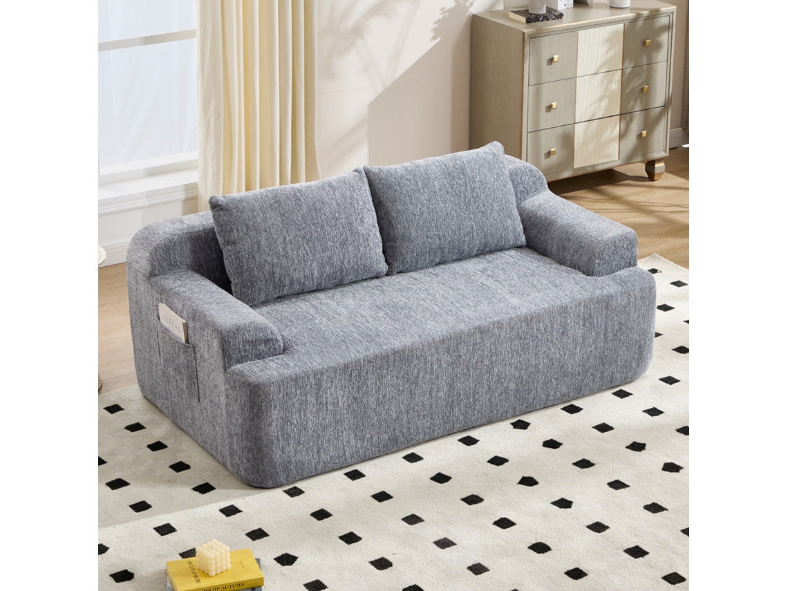 Sofá Duplo Modular Cloud Em Espuma Viscoelástica, Assento Profundo Com Almofadas, Cinzento