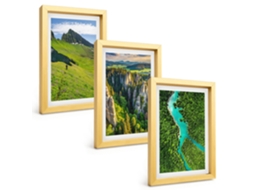 Composição De Quadros Na Paredemontanhas Verdes, Rio, Rochas Moldura Dourada Quadros Para A Sala De Estar Espelharte (3 Peças 20x30 Cm)