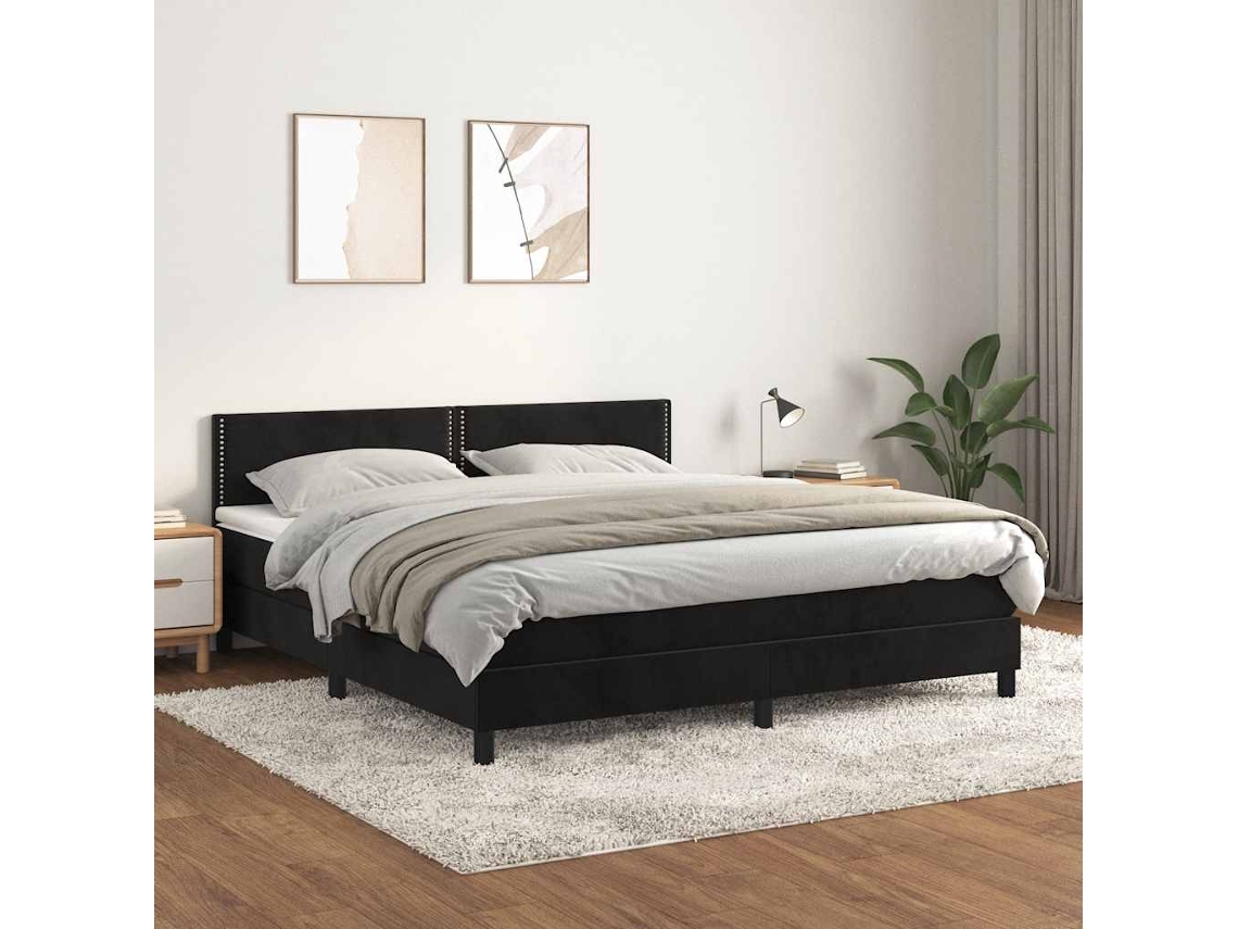 Vidaxl Cama Com Molas/colchão 160x200 Cm Veludo Preto