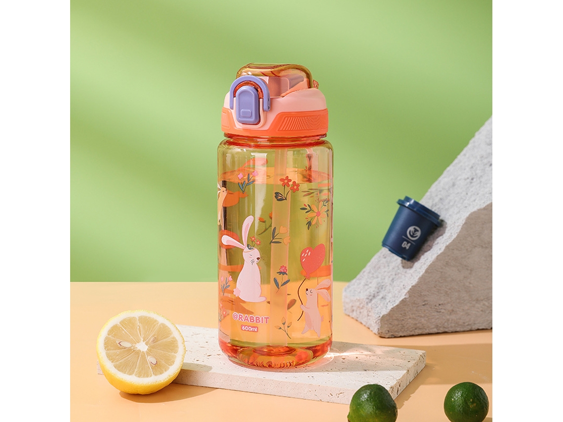 (laranja, 1 Unidade) Garrafa De Água Descartável De 600ml Com Desenho De Animal, Trava De Segurança E À Prova De Quedas.