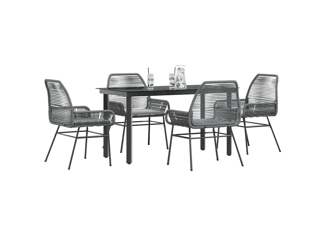 Vidaxl Conjunto Jantar Jardim 5 Peças Almofadas Vidro Vime Cinzento Pe