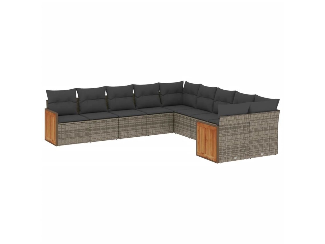 Conjunto de 10 Sofás de Jardim com Almofadões Vime Pe Cinzento MAISON EXCLUSIVE