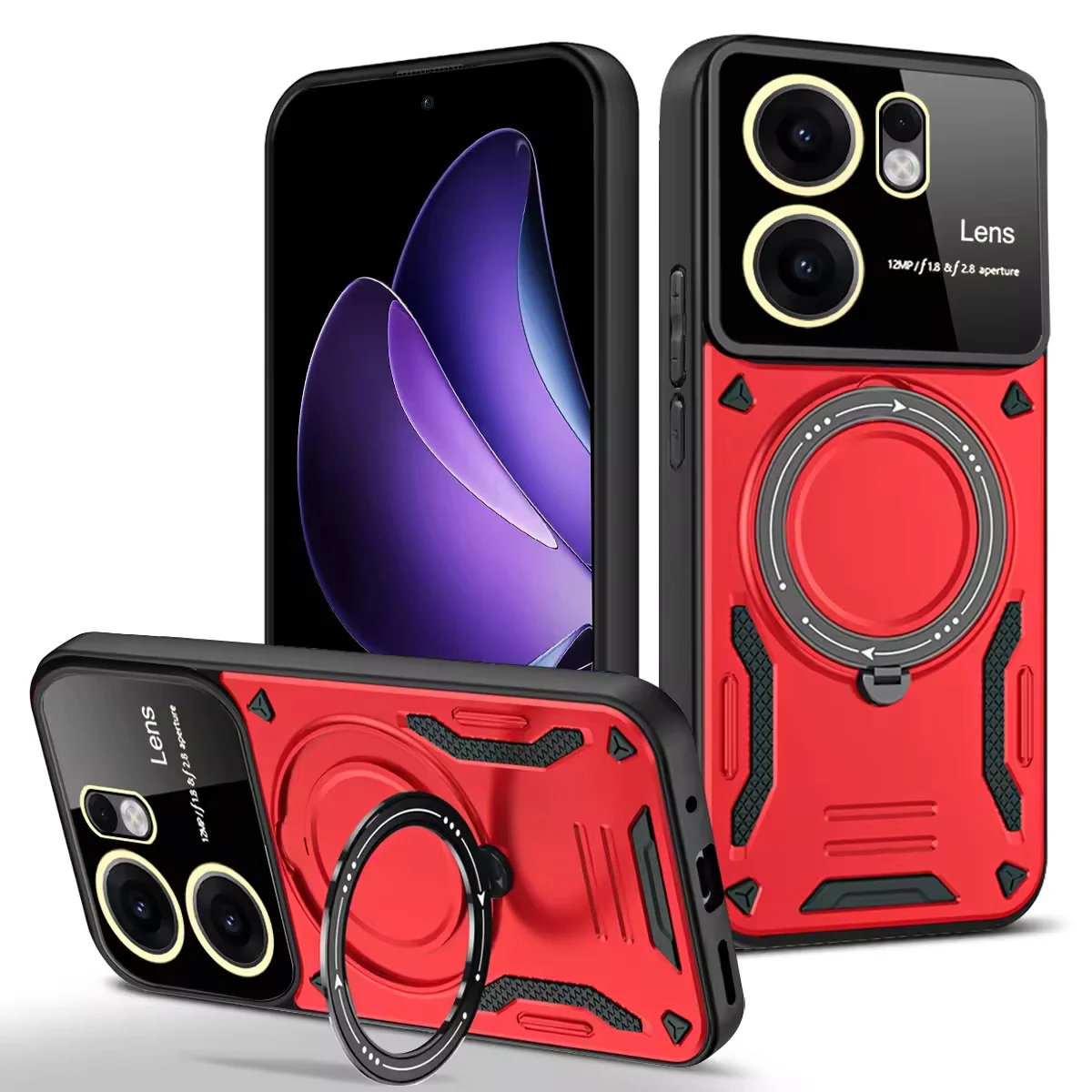 (vermelho, Oppo A6x) Capa Para Celular Com Suporte Magnético De Anel 360°, Proteção Para A Câmera E Contra Quedas.