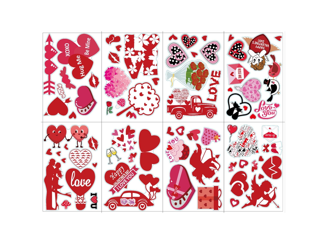 8 Folhas Adesivos Janela Dia Namorados Adesivos Gnome Coração Decoração Festa Casamento