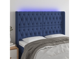 Vidaxl Cabeceira De Cama C/ Luzes Led Tecido 163x16x118/128 Cm Azul
