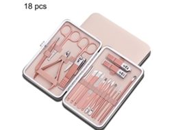 Lurelia Kit De Manicure E Pedicure 18 Peças, Em Aço Inoxidável, Antiderrapante, Portátil, Com Estojo, Cor Rosa, Para Cuidados Pessoais