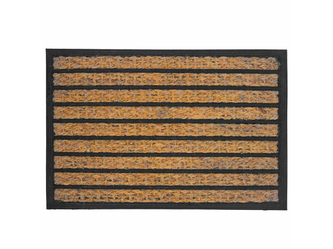 Capacho De Fibra De Coco Com Base Pvc Natural E Preto