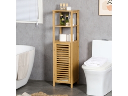 Móvel de banheiro de bambu ajustável em altura com portas e duas prateleiras abertas, 33 x 30 x 120 cm, madeira natural Liptaptyn
