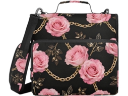Rose Chain Organizador De 3 Argolas, 8cm Com Zíper, Alça De Ombro E Mão, Organizador De Documentos Com Vários Bolsos