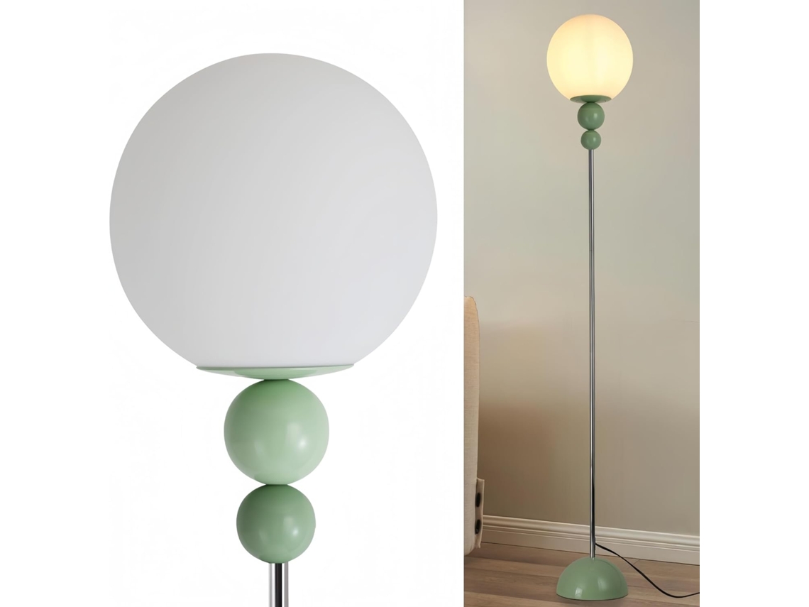 Candeeiro de Pé Multibolas em Metal Verde com Esfera Branca Opaca Design Moderno, Casquilho E27 ALPINALUZ