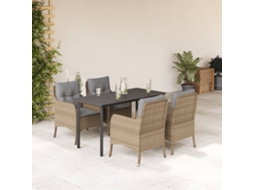 Vidaxl 5 Pcs Conjunto de Jantar P/ Jardim com Almofadões Vime Pe Bege