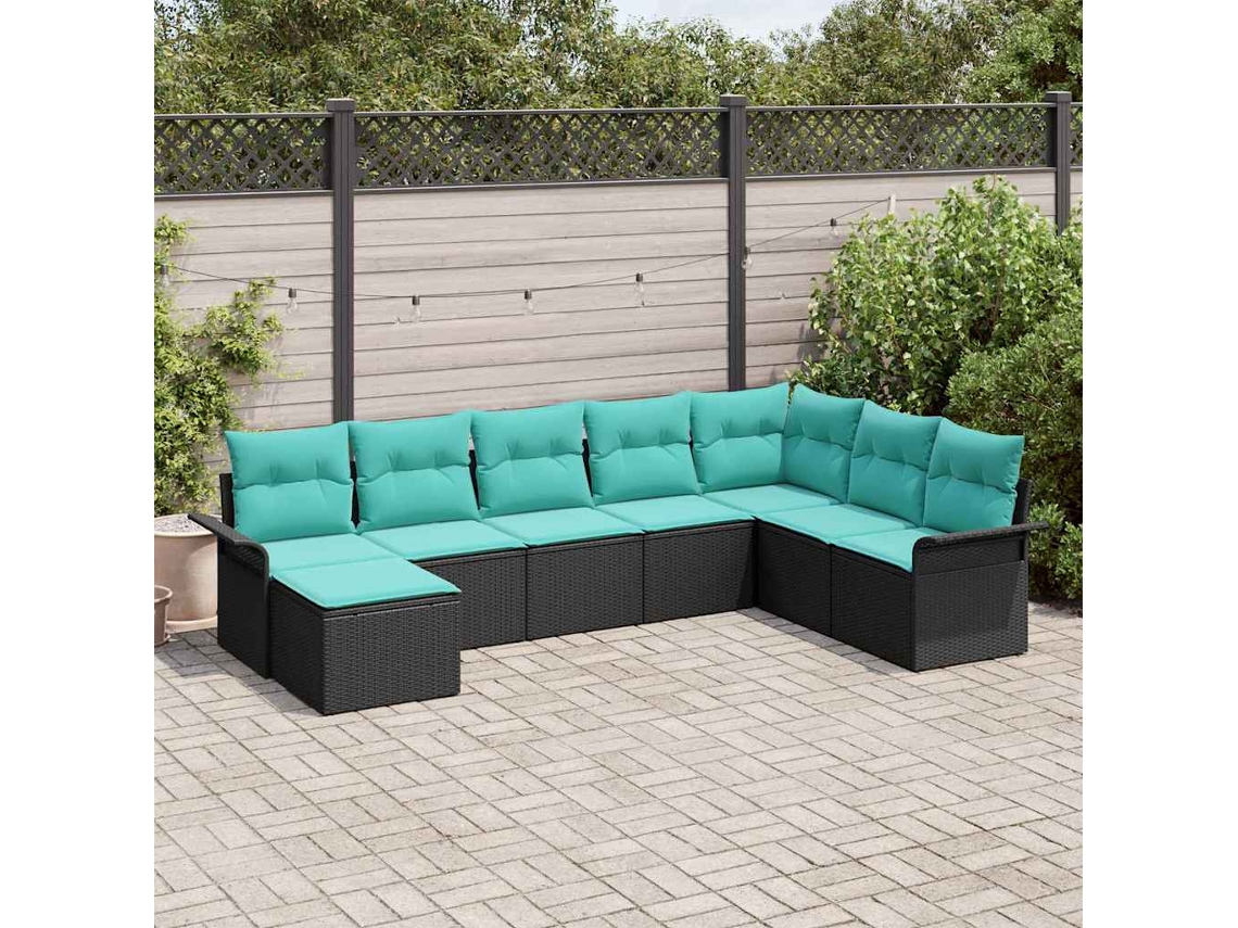 Vidaxl Conjunto De Sofá De Jardim 8 Unid. Preto Rattan Sintético