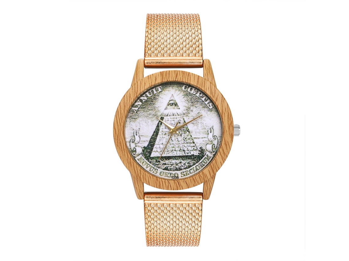 Relógio de pulso unissex com pulseira de malha, mostrador redondo moderno, quartzo, ouro rosa.