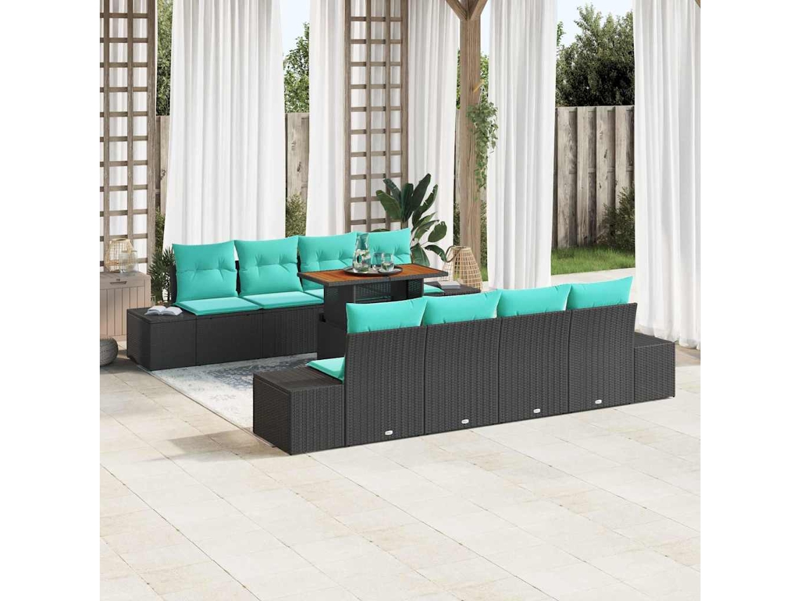 Vidaxl Conjunto De Sofá De Jardim 9 Unid. Preto Rattan Sintético