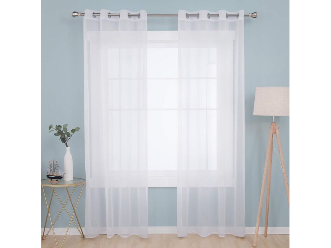 2026-set De 2 Cortinas Translúcidas Brancas Com Olhos Para Quarto E Sala 140x138cm Linjou 140x138 Cm