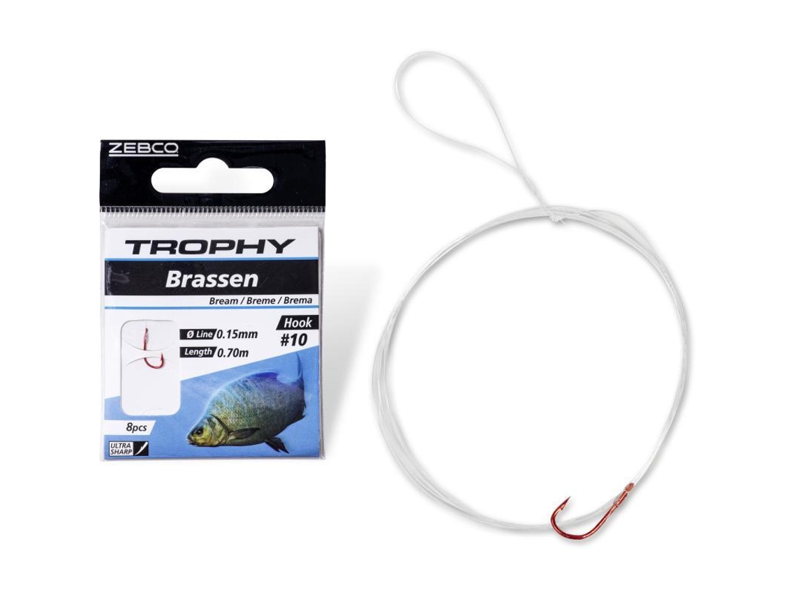 Pacote de 8 Líderes ZEBCO Trophy Bream 0,13Mm 70Cm Taille 14