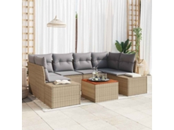 Vidaxl Conjunto de Sofá de Jardim com Almofada 7 Pcs Bege Vime Pe