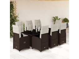 9 Pcs Conjunto Bistrô De Jardim C/ Almofadões Vime Pe Marrom Dkd Home Decor