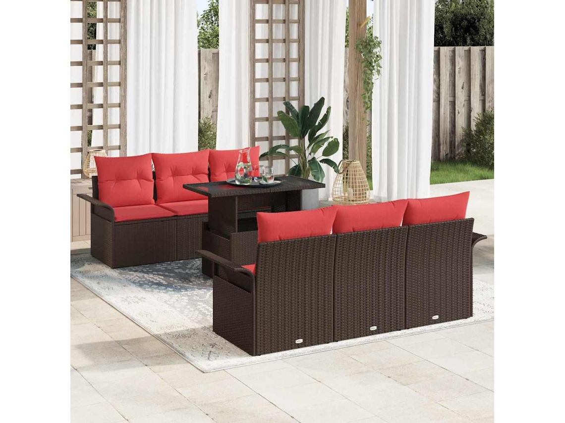 Vidaxl Conjunto De Sofá De Jardim 7 Unid. Castanho
