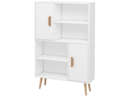 Estante Escandinava 4 Nichos E 2 Armários Prateleira Pernas Madeira Maciça Branco 80x24x123 Cm