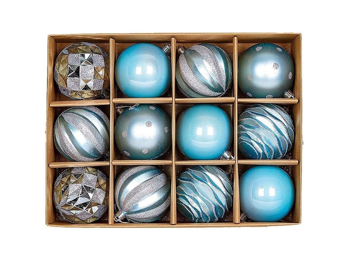 Bolas De Navidad Set De 12 Plásticas 6cm Colgantes Para Árbol Azul Lago