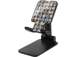 Suporte Dobrável E Ajustável Para Celular Em Formato De Coração, Na Cor Azul Sobre Tecido Listrado Marrom