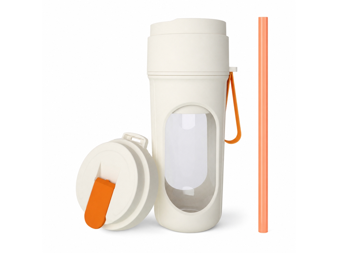 Liquidificadora Portátil Recarregável Laranja, Copo Misturador Com 12 Lâminas, Bateria 1500 Mah, Usb-c