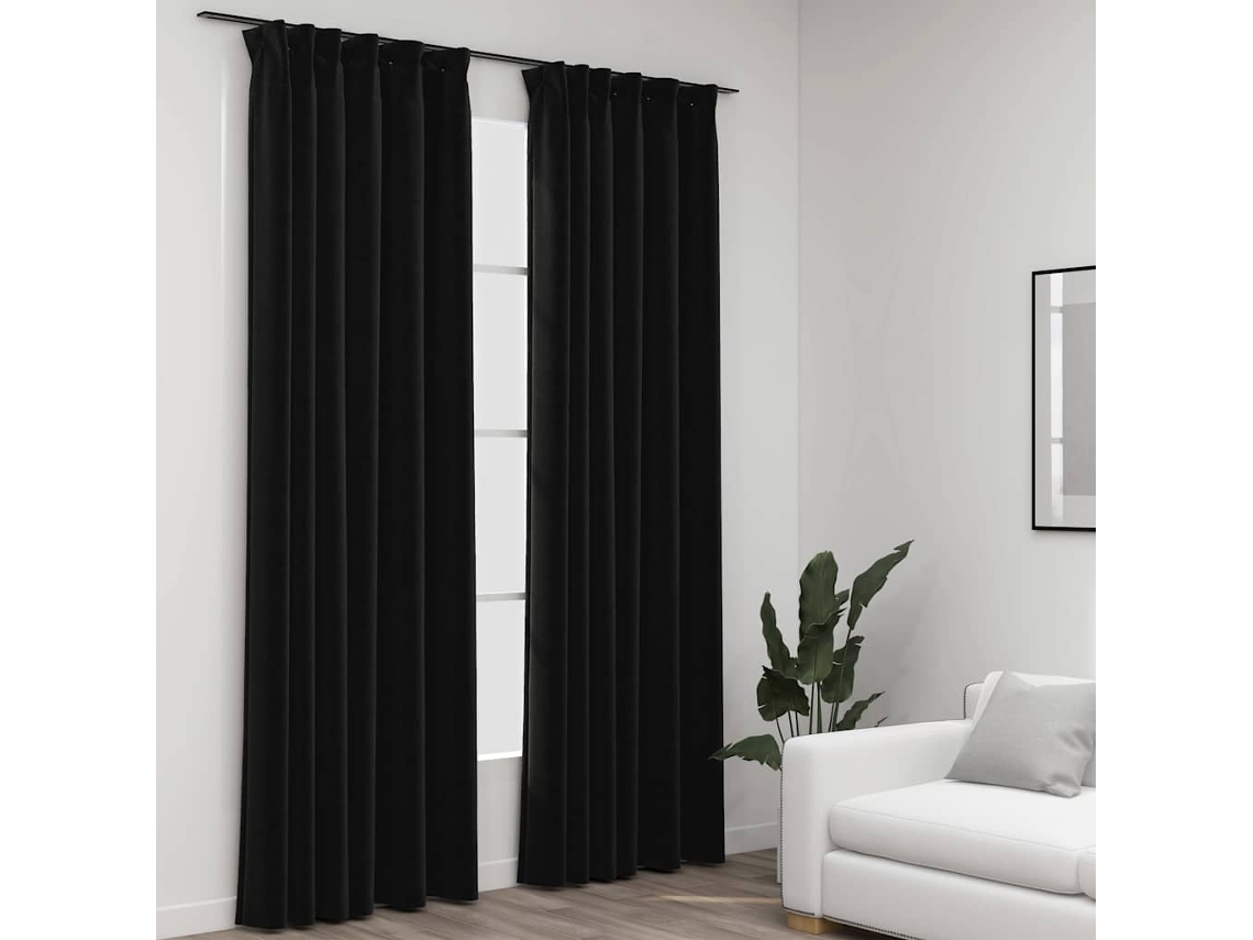 Vidaxl Cortinas Opacas Aspeto Linho + Ganchos 2pcs 140x245cm Antracite